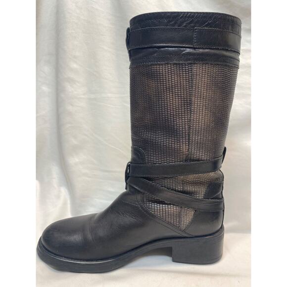 Aquatalia By Marvin K Women’s Black Leather Buckle Mid Calf Moto Boots Size 8 - Picture 3 of 11